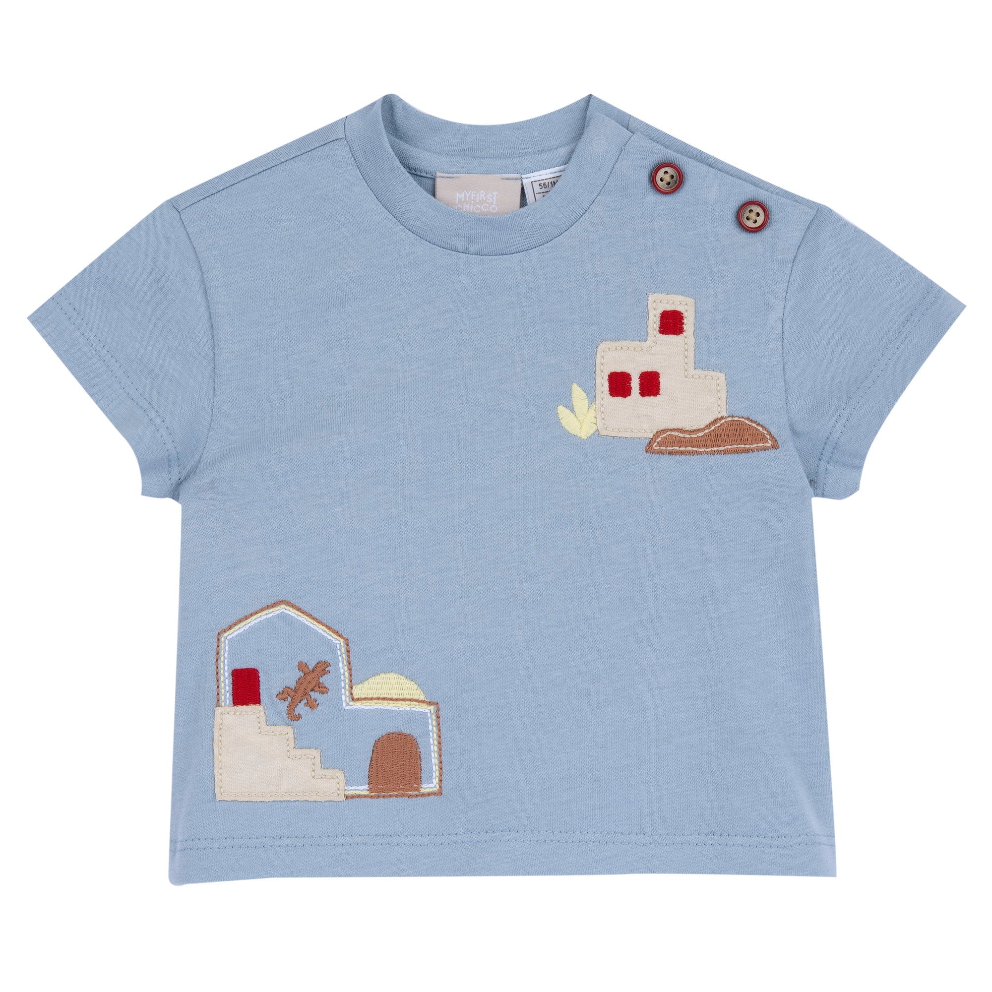 Boys Medium Light Blue Embroidered Cotton T-Shirt with Regular Fit