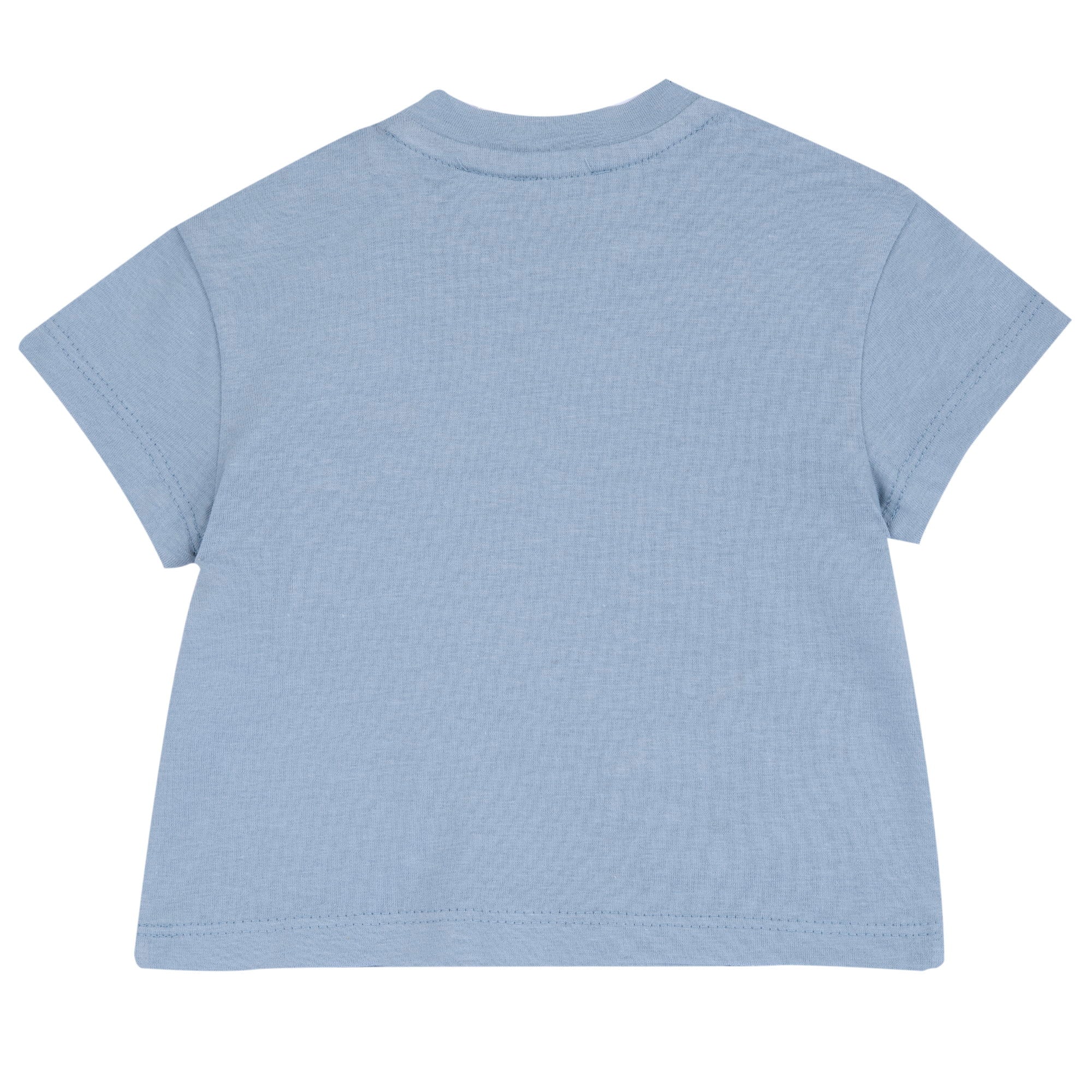 Boys Medium Light Blue Embroidered Cotton T-Shirt with Regular Fit