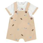 Boys Medium Natural Cotton T-Shirt and Short Overalls Set