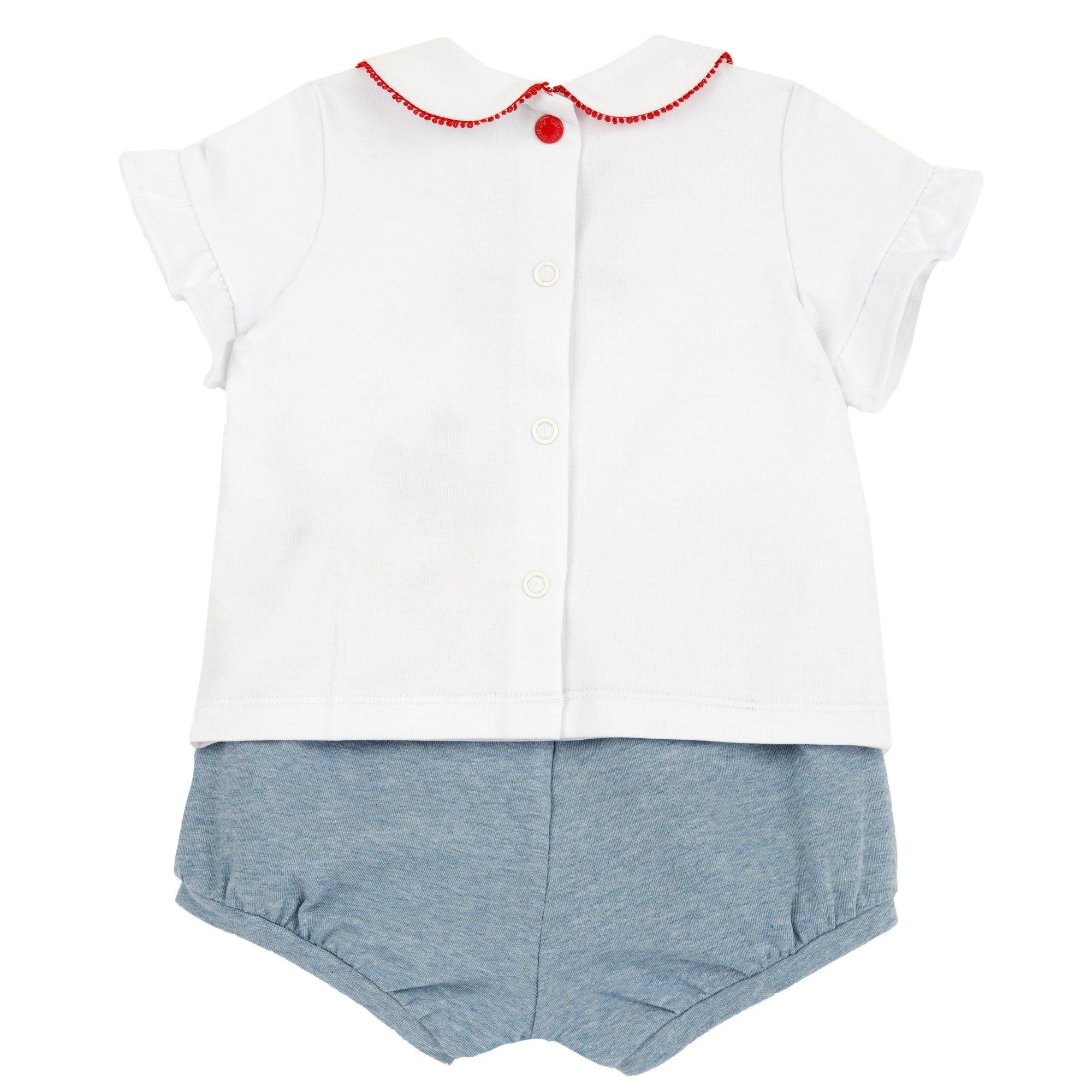 Girls Medium Light Blue Embroidered Cotton Stretch T-Shirt and Shorts Set