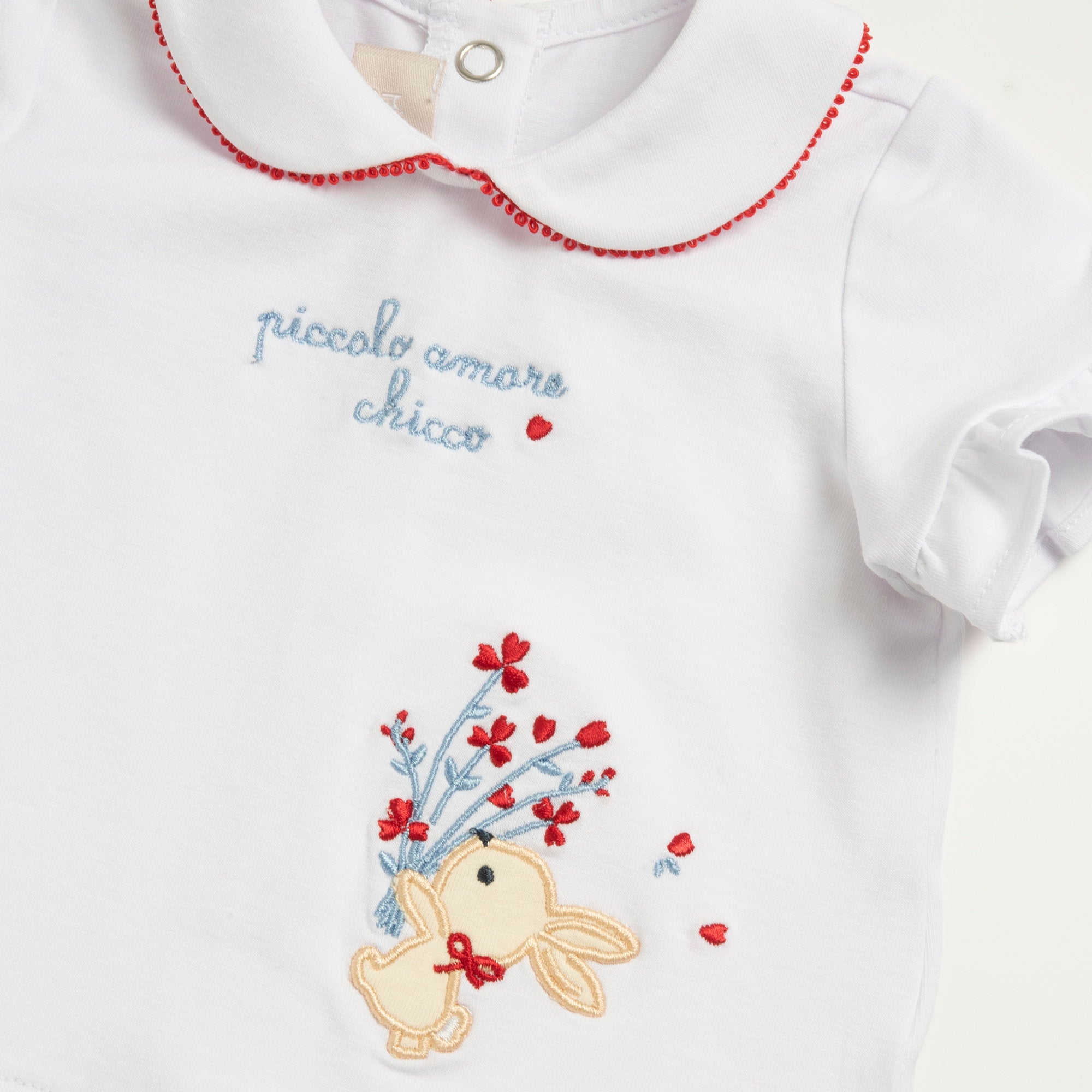 Girls Medium Light Blue Embroidered Cotton Stretch T-Shirt and Shorts Set