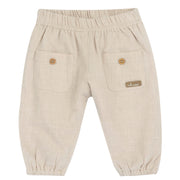 Boys Light Natural Solid Cotton Long Trousers with Regular Fit