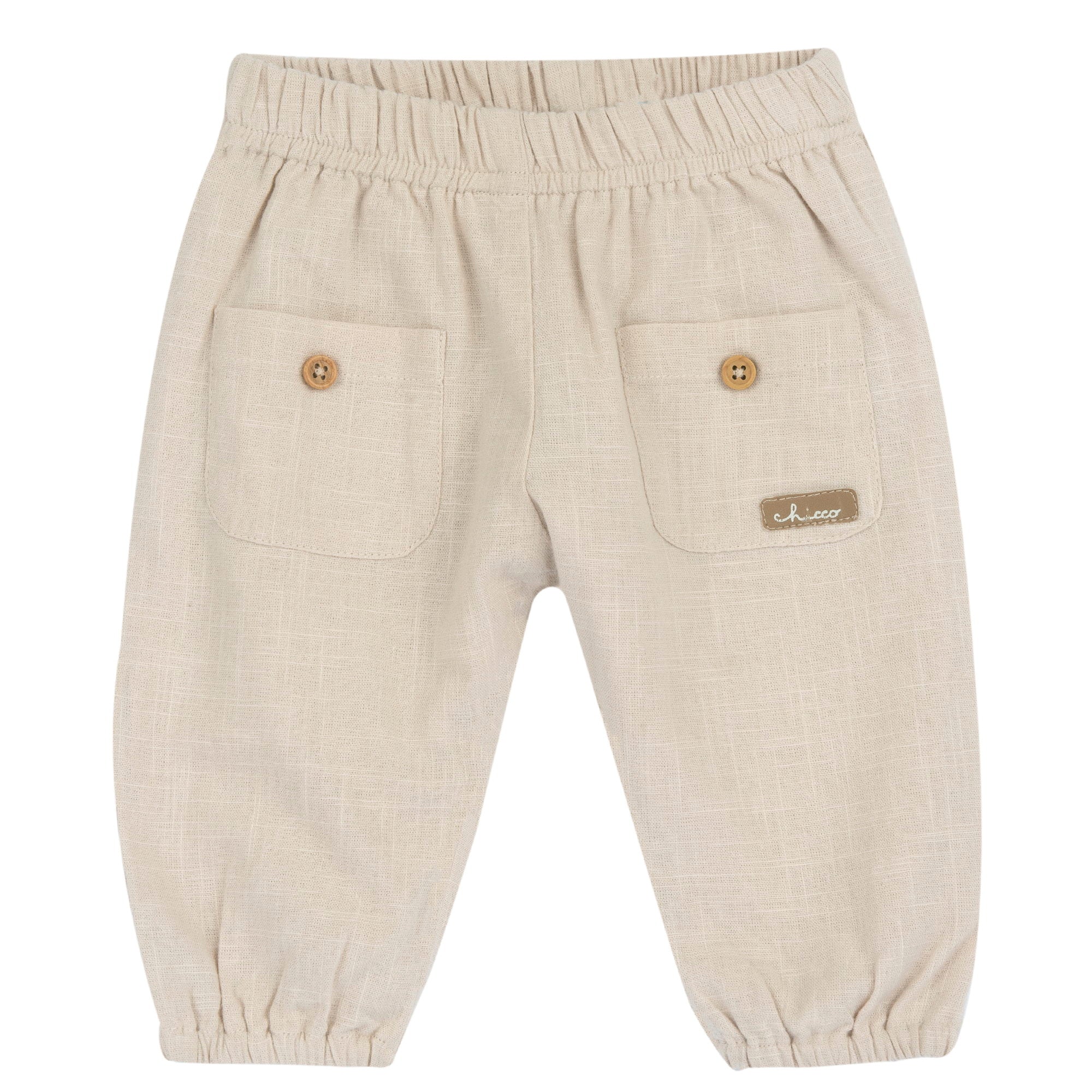 Boys Light Natural Solid Cotton Long Trousers with Regular Fit