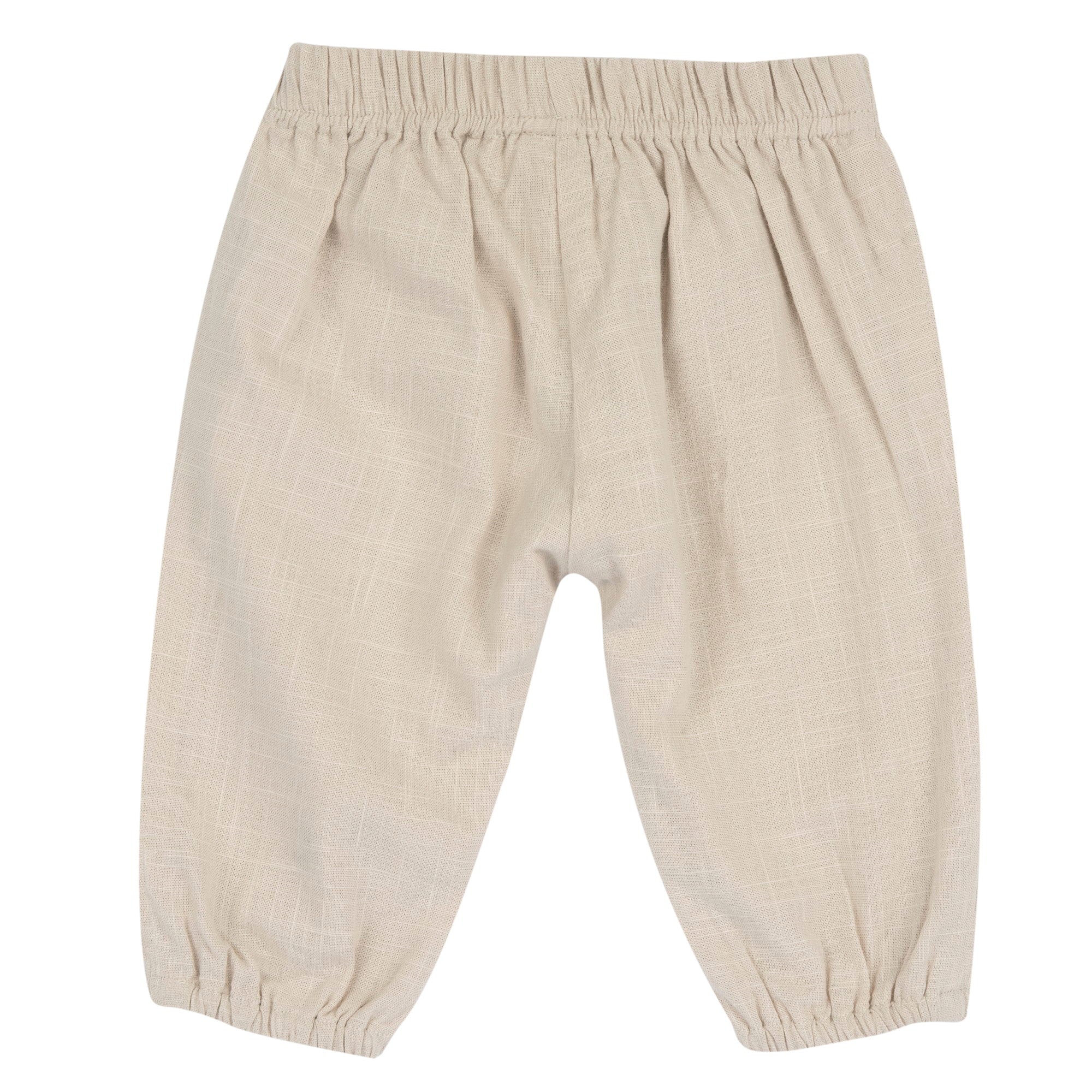 Boys Light Natural Solid Cotton Long Trousers with Regular Fit