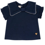 Girls Navy Heart Cotton T-Shirt