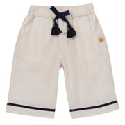 Girls Beige Bow Linen-Effect Cotton Trousers
