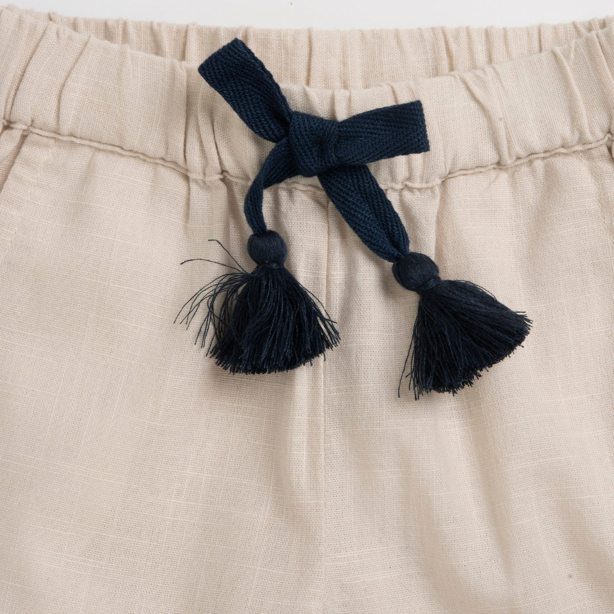 Girls Beige Bow Linen-Effect Cotton Trousers