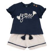 Girls Navy Bow Cotton T-Shirt & Shorts Set