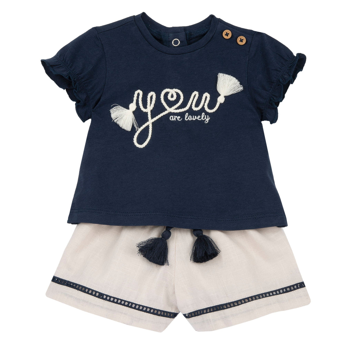 Girls Navy Bow Cotton T-Shirt & Shorts Set