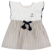 Girls Beige Striped Cotton Dress