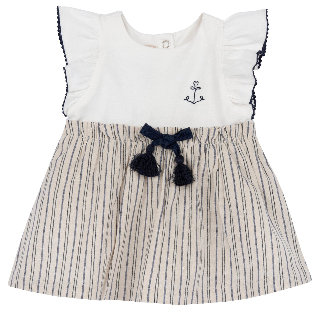 Girls Beige Striped Cotton Dress