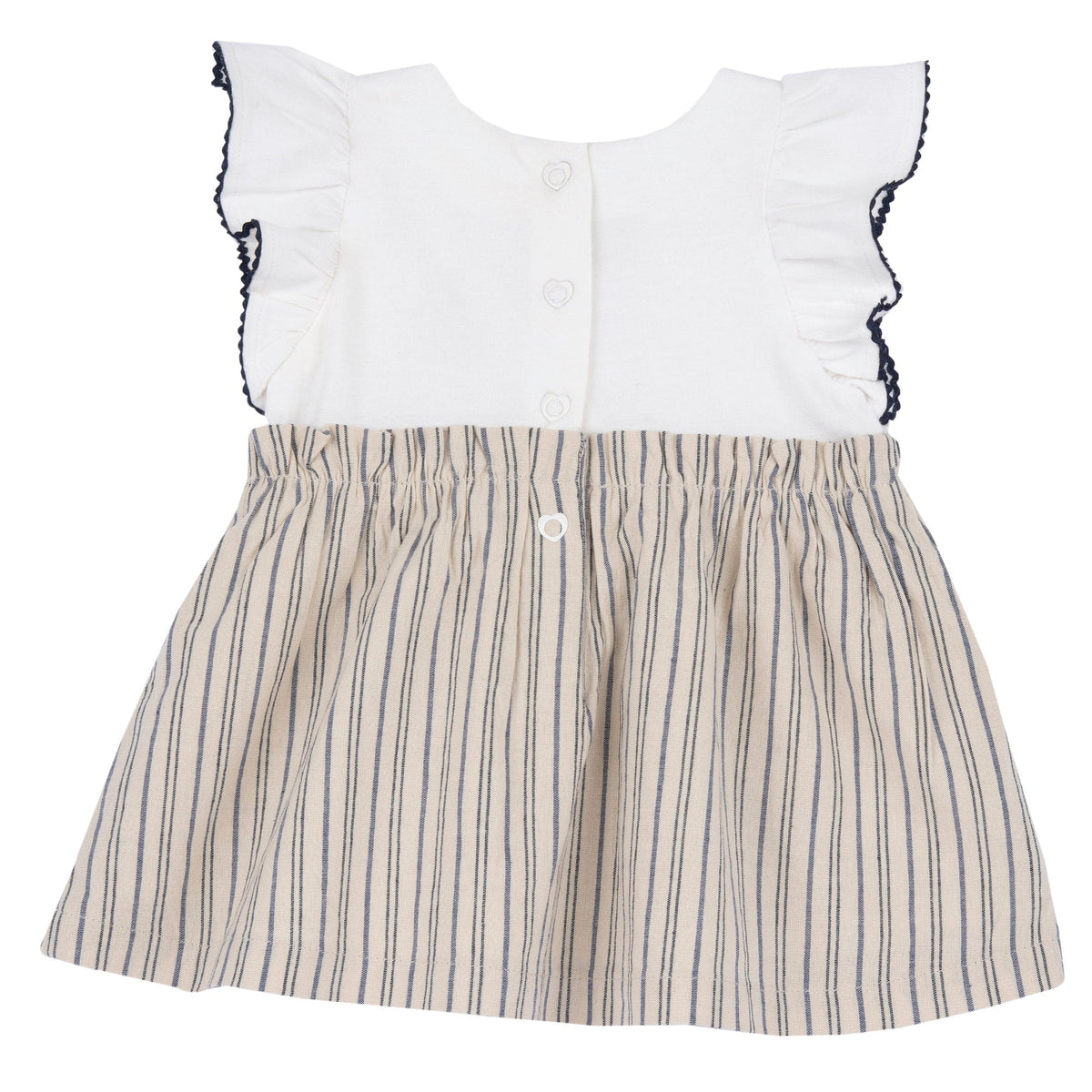 Girls Beige Striped Cotton Dress