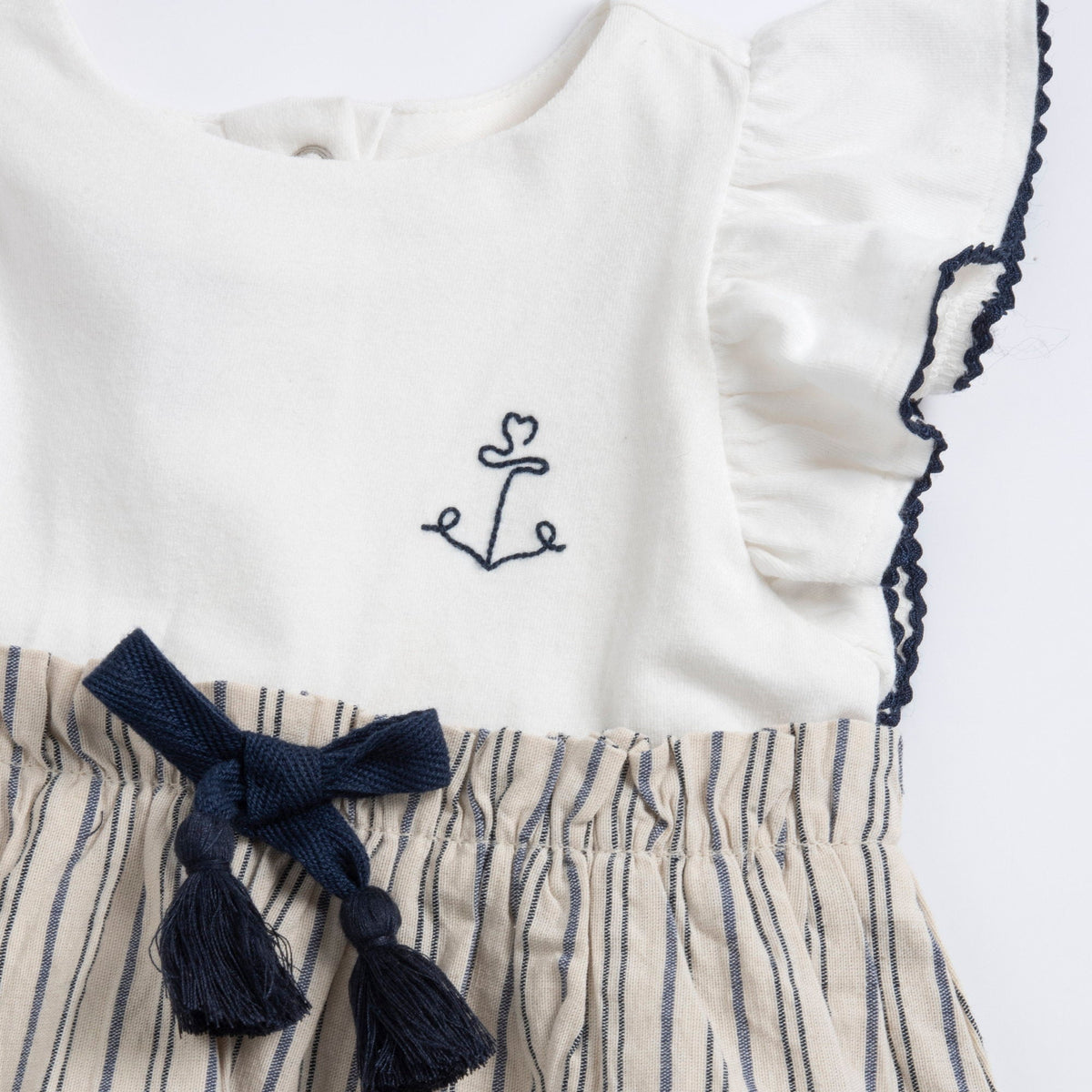 Girls Beige Striped Cotton Dress