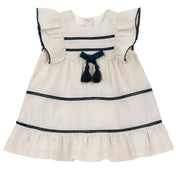 Girls Off White Bow Cotton Dress