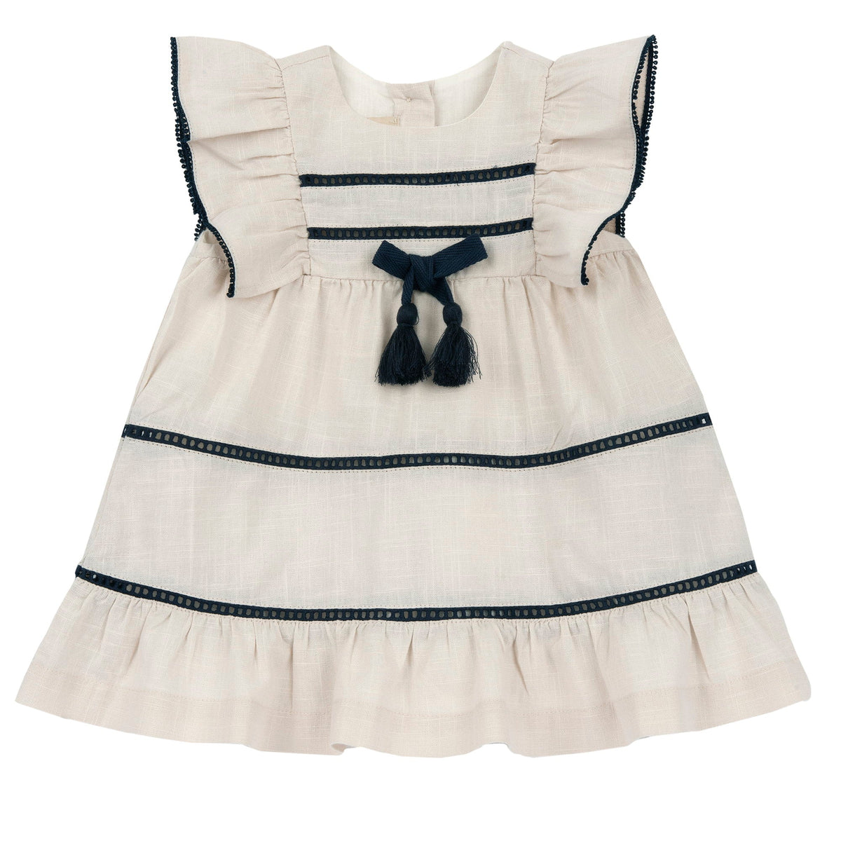 Girls Off White Bow Cotton Dress