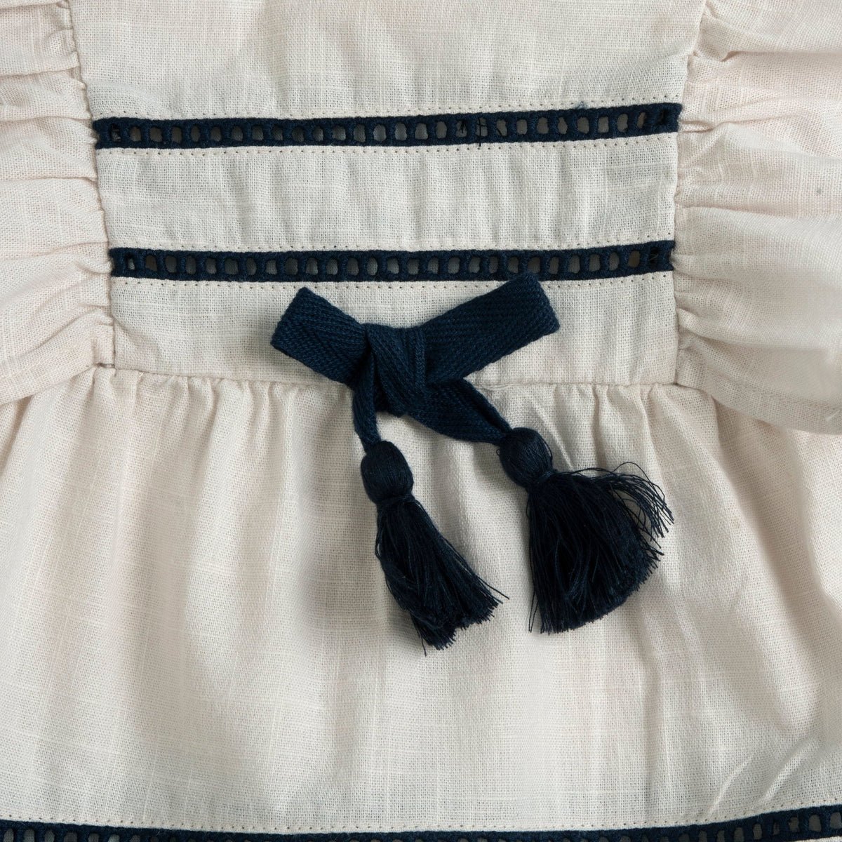 Girls Off White Bow Cotton Dress