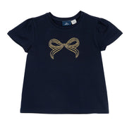 Girls Dark Blue Embellished Cotton Stretch T-Shirt with Regular Fit