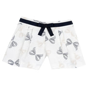 Girls White and Blue Printed Cotton Stretch Shorts with Regular Fit