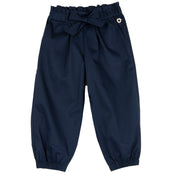 Girls Dark Blue Solid Cotton Blend Long Trousers with Regular Fit