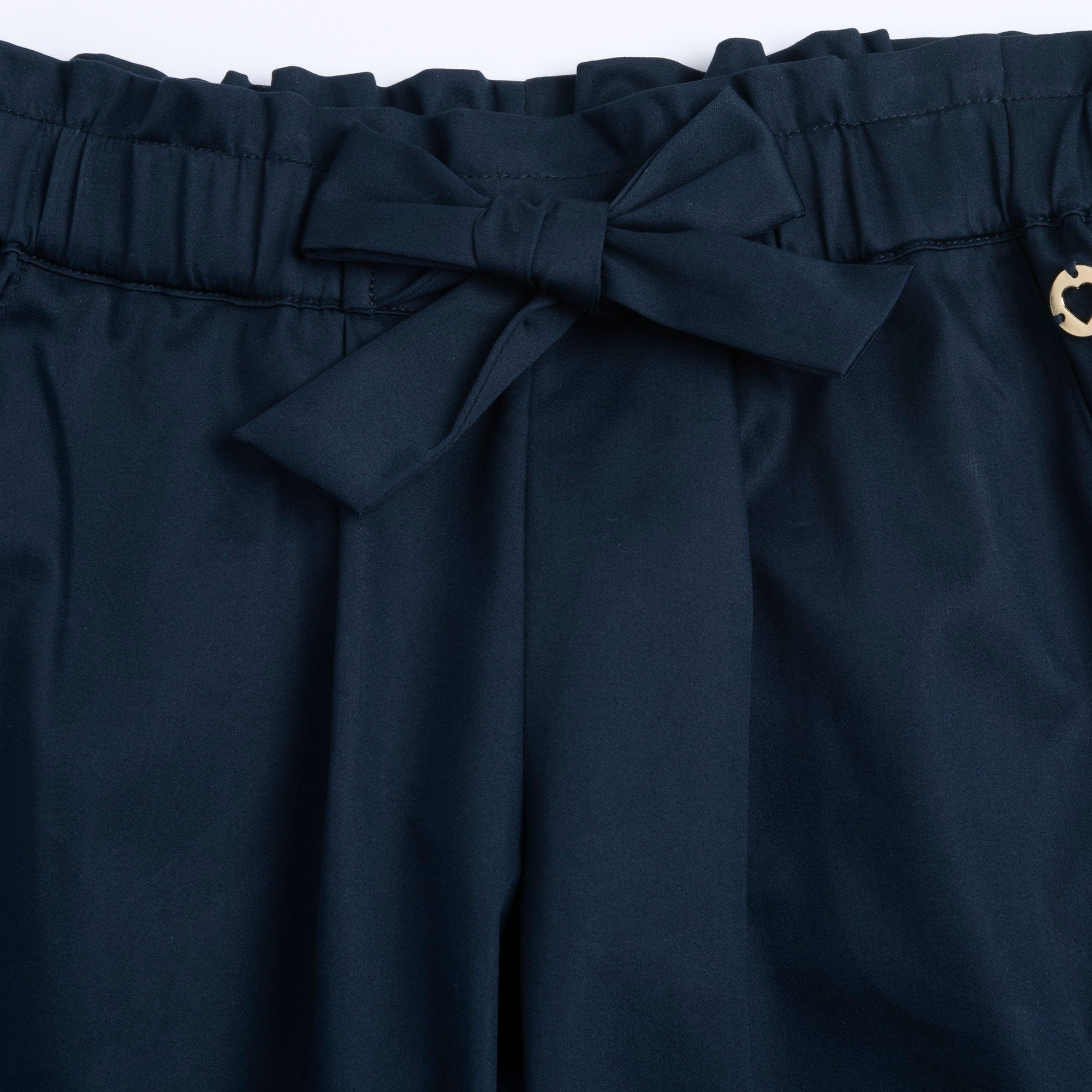 Girls Dark Blue Solid Cotton Blend Long Trousers with Regular Fit