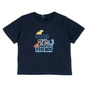 Boys Dark Blue Typography Printed Cotton T-Shirt with Regular Fit