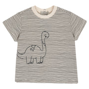 Boys Blue Printed Striped Cotton T-Shirt with Regular Fit