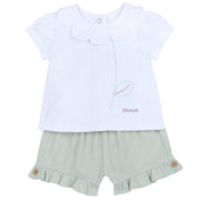 Girls White Graphic Cotton T-Shirt & Shorts Set