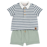 Boys White Striped Cotton T-Shirt & Shorts Set