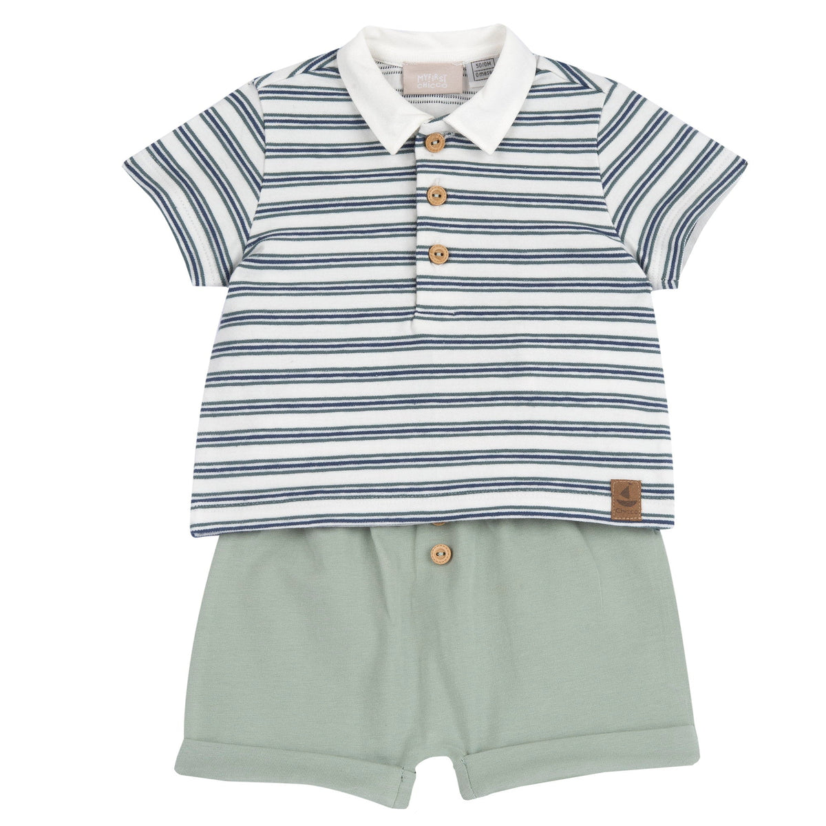 Boys White Striped Cotton T-Shirt & Shorts Set
