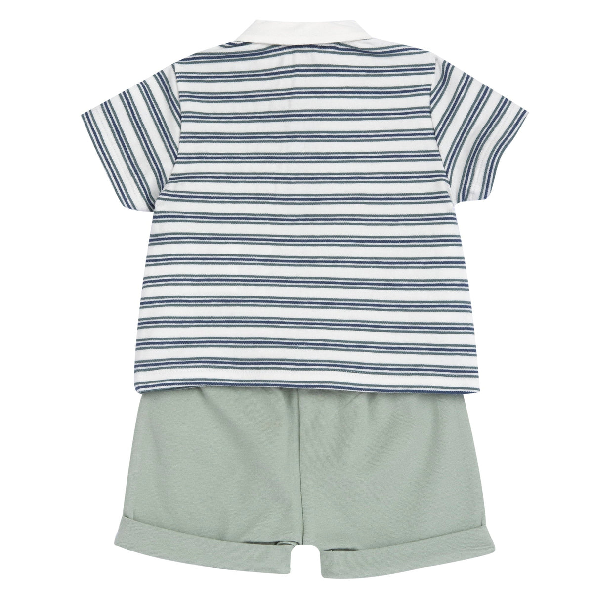 Boys White Striped Cotton T-Shirt & Shorts Set