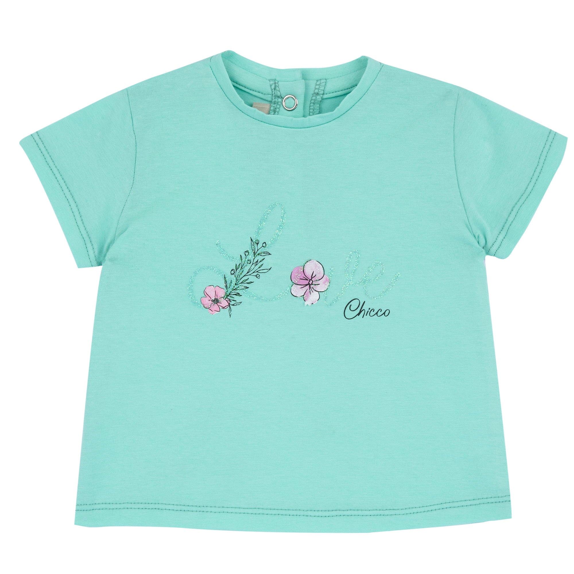 Girls Medium Green Floral Printed Cotton Stretch T-Shirt with Regular Fit