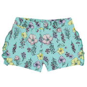 Girls Medium Green Floral Printed Cotton Stretch Shorts with Regular Fit