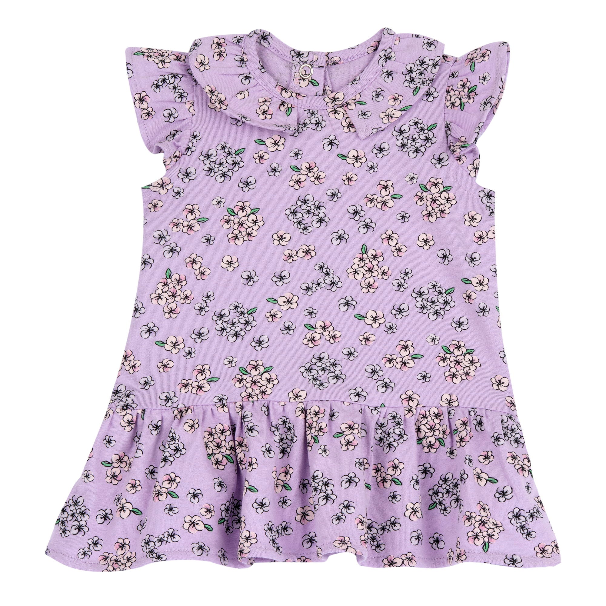 Girls Light Lilac Floral Printed Cotton Stretch A-Line Dress