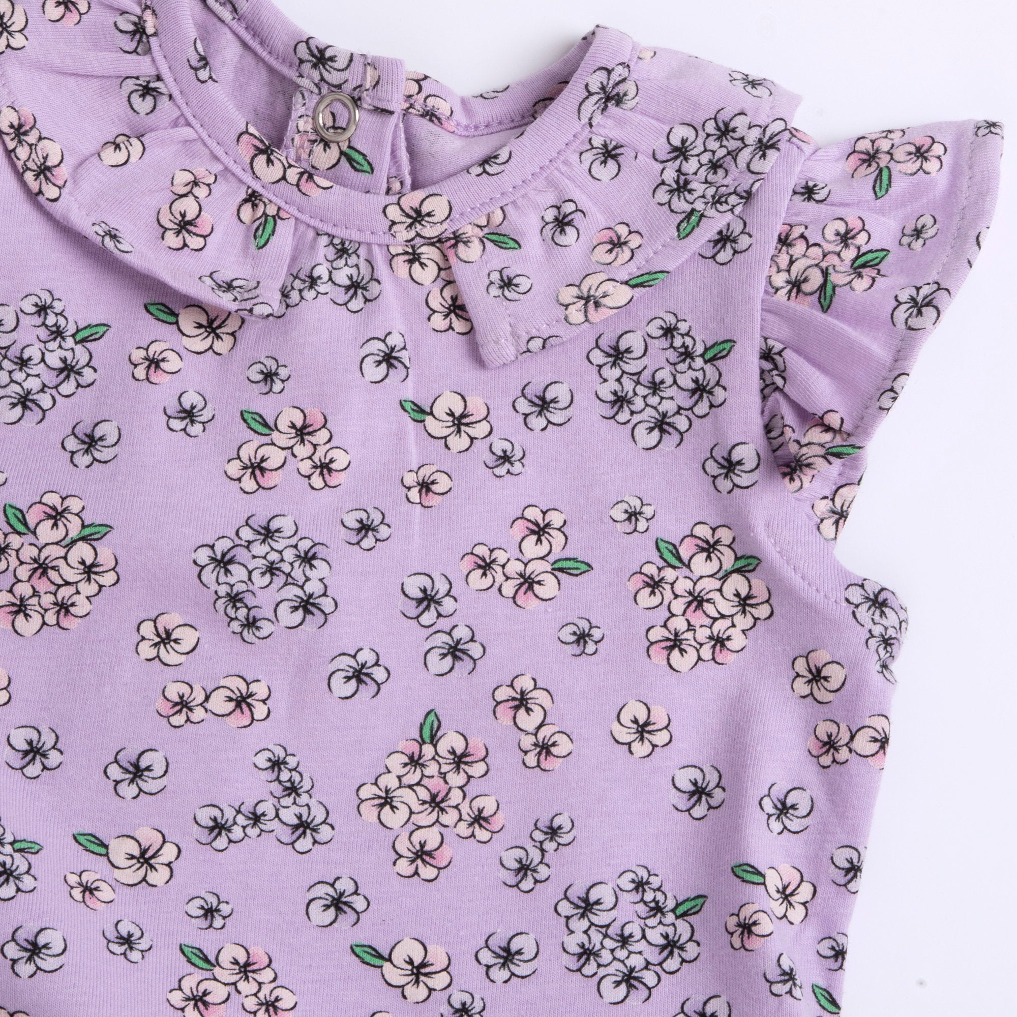 Girls Light Lilac Floral Printed Cotton Stretch A-Line Dress