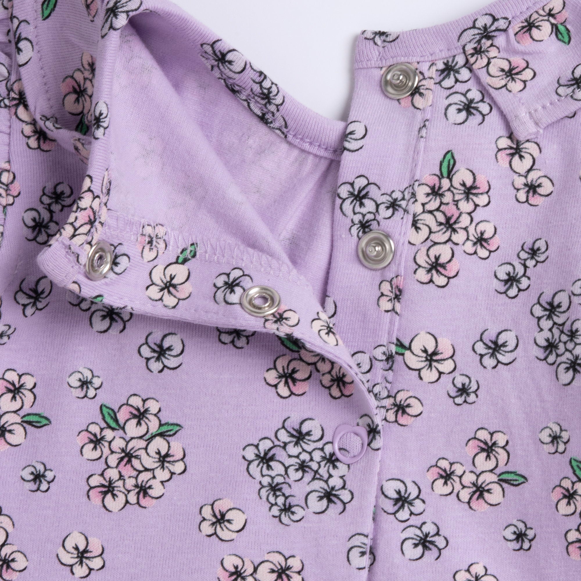 Girls Light Lilac Floral Printed Cotton Stretch A-Line Dress