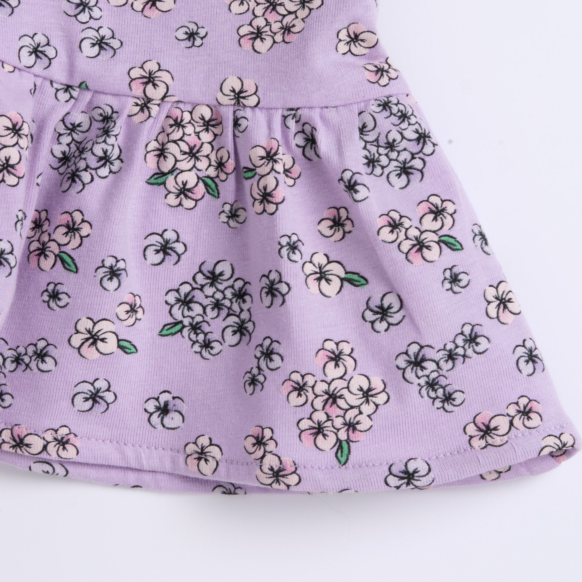 Girls Light Lilac Floral Printed Cotton Stretch A-Line Dress