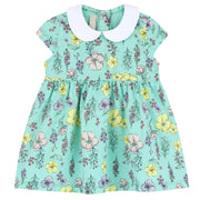 Girls Medium Green Floral Printed Cotton Stretch A-Line Dress