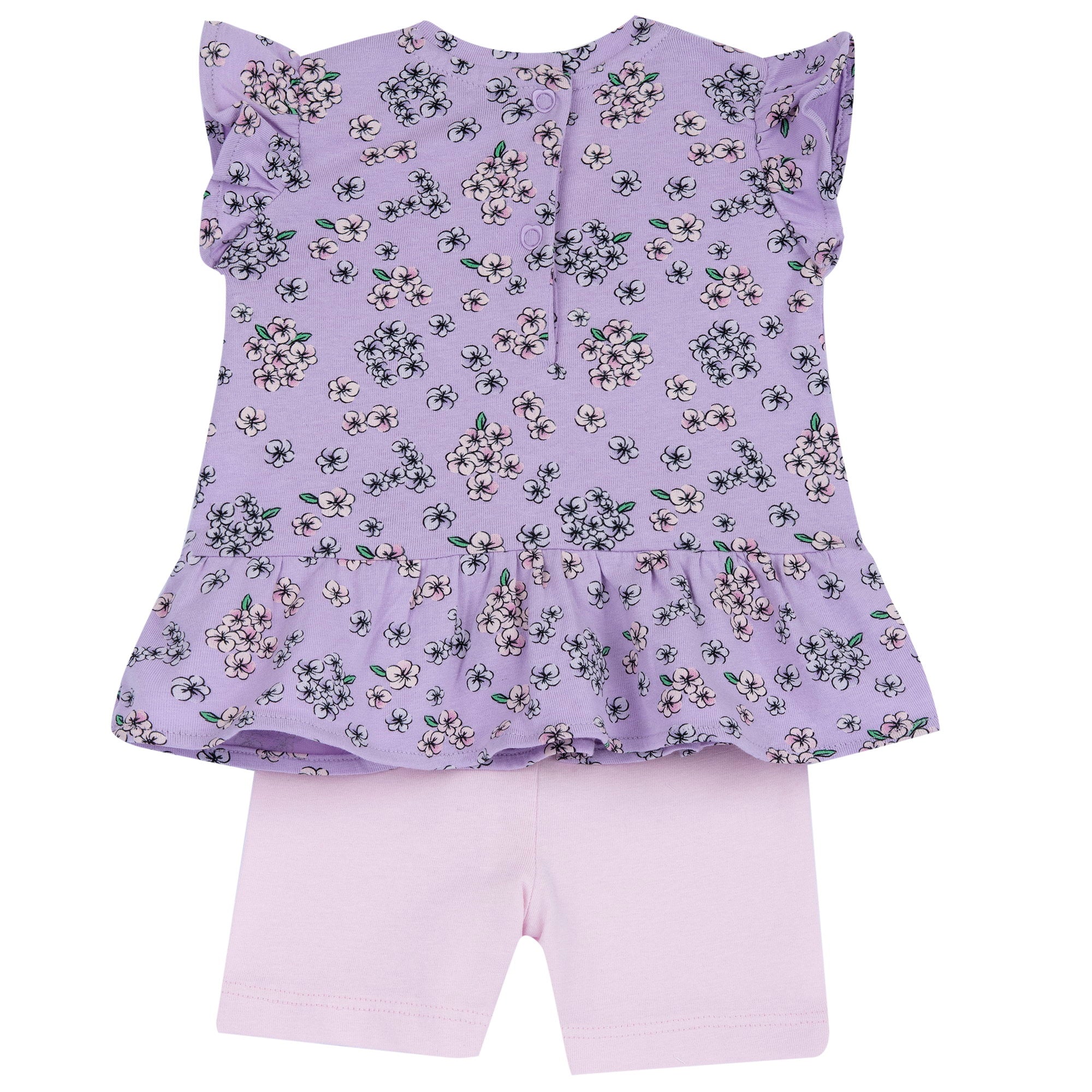 Girls Light Lilac Floral Printed Cotton Stretch T-Shirt and Shorts Set