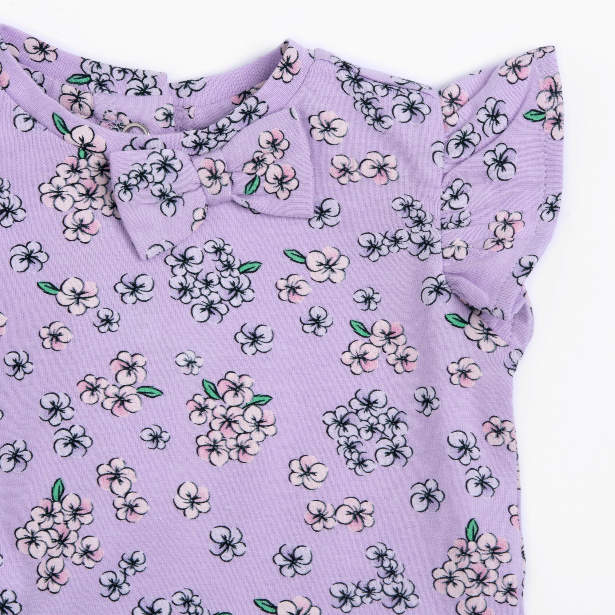 Girls Light Lilac Floral Printed Cotton Stretch T-Shirt and Shorts Set