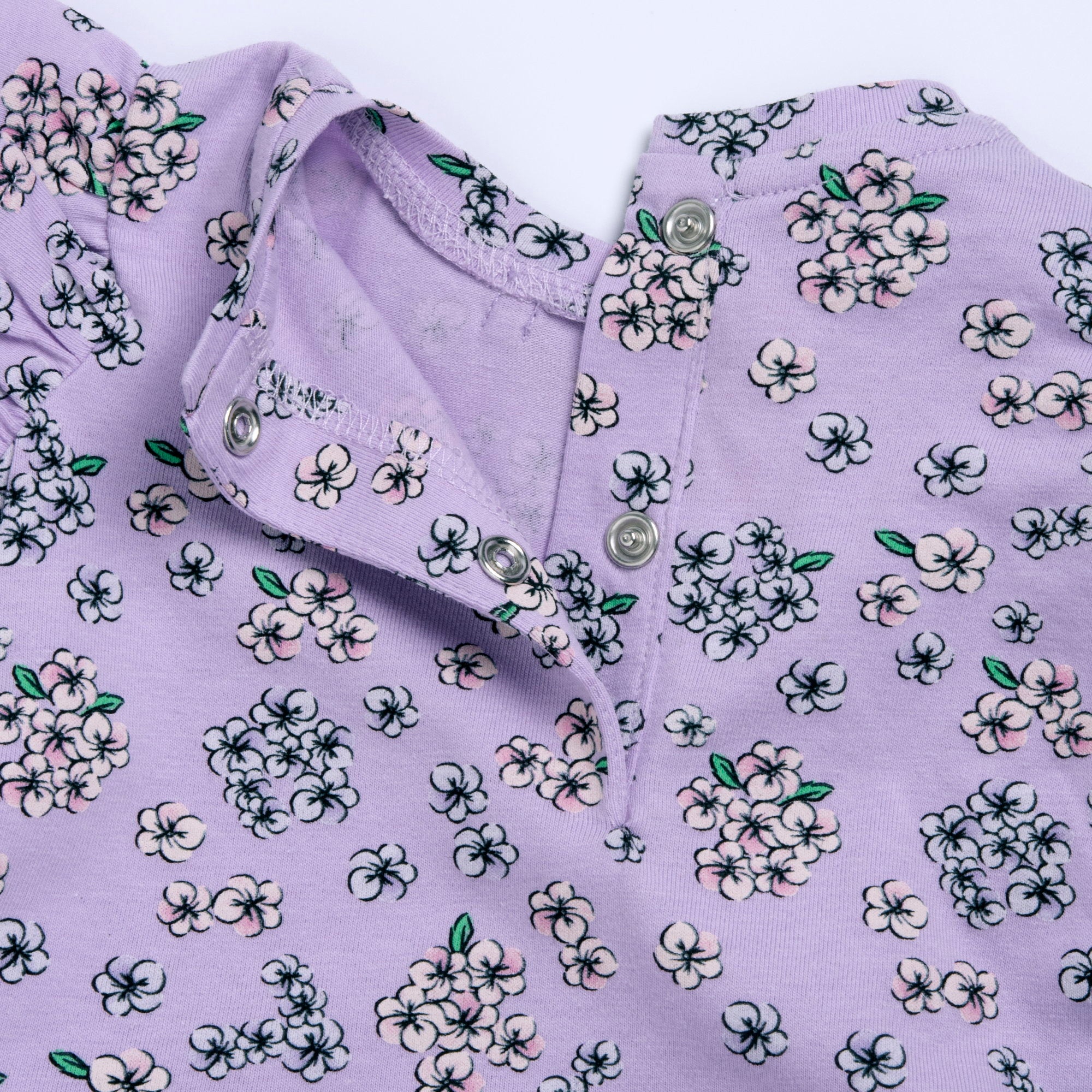 Girls Light Lilac Floral Printed Cotton Stretch T-Shirt and Shorts Set