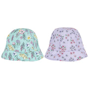 Girls Medium Green Floral Printed Reversible Cotton Hat
