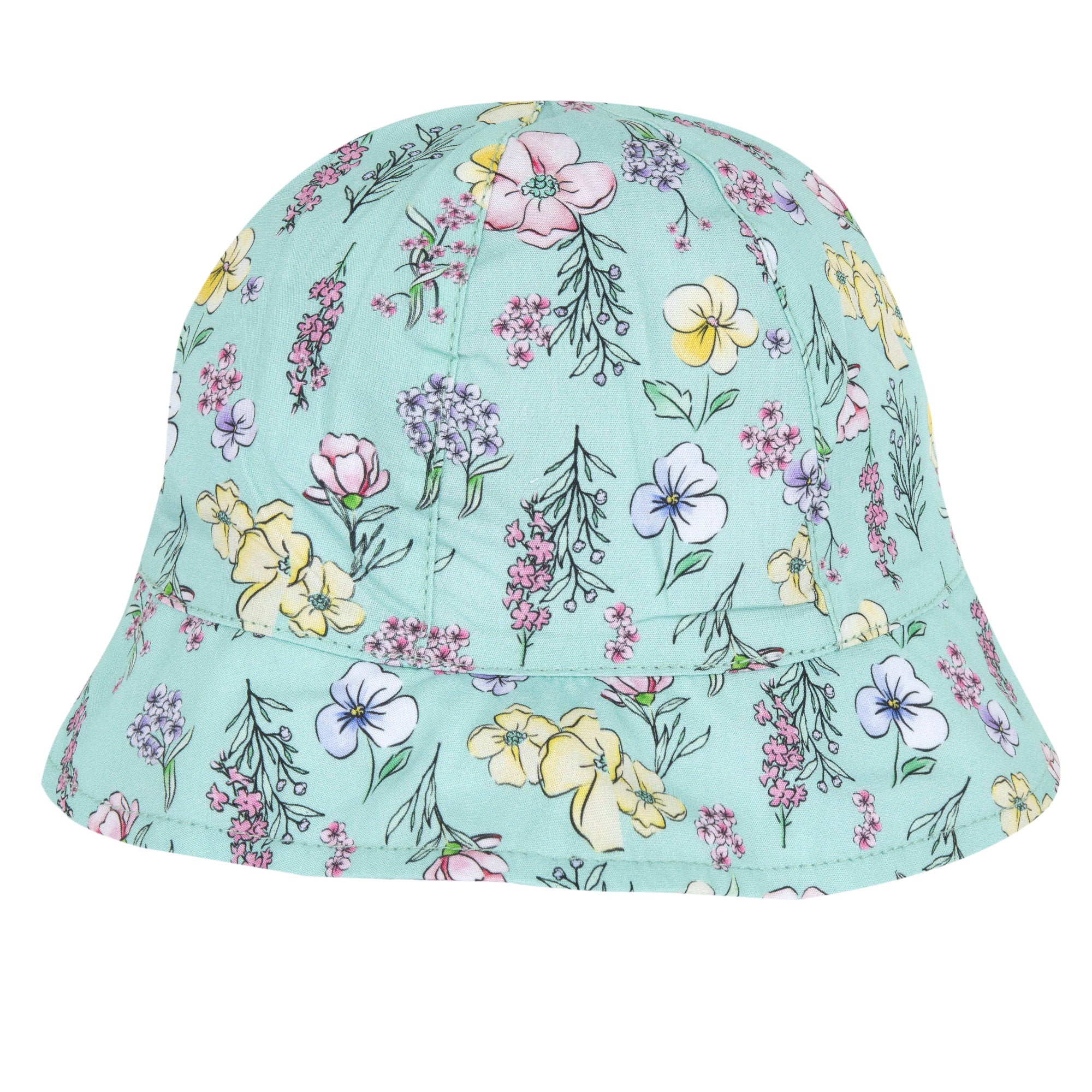Girls Medium Green Floral Printed Reversible Cotton Hat