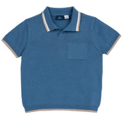 Boys Medium Light Blue Solid Cotton Short Sleeve Polo with Regular Fit