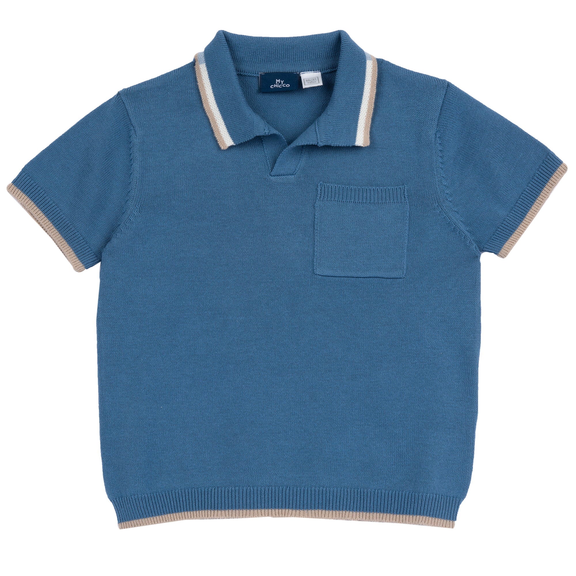 Boys Medium Light Blue Solid Cotton Short Sleeve Polo with Regular Fit