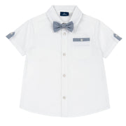 Boys White Embellished Cotton Short Sleeve Shirt with Regular Fit