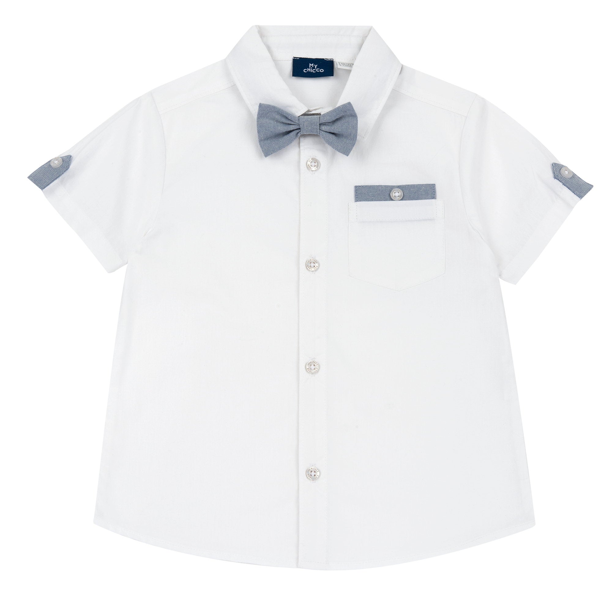 Boys White Embellished Cotton Short Sleeve Shirt with Regular Fit