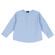 Boys Light Blue Solid Cotton Long Sleeve Henley Shirt with Regular Fit