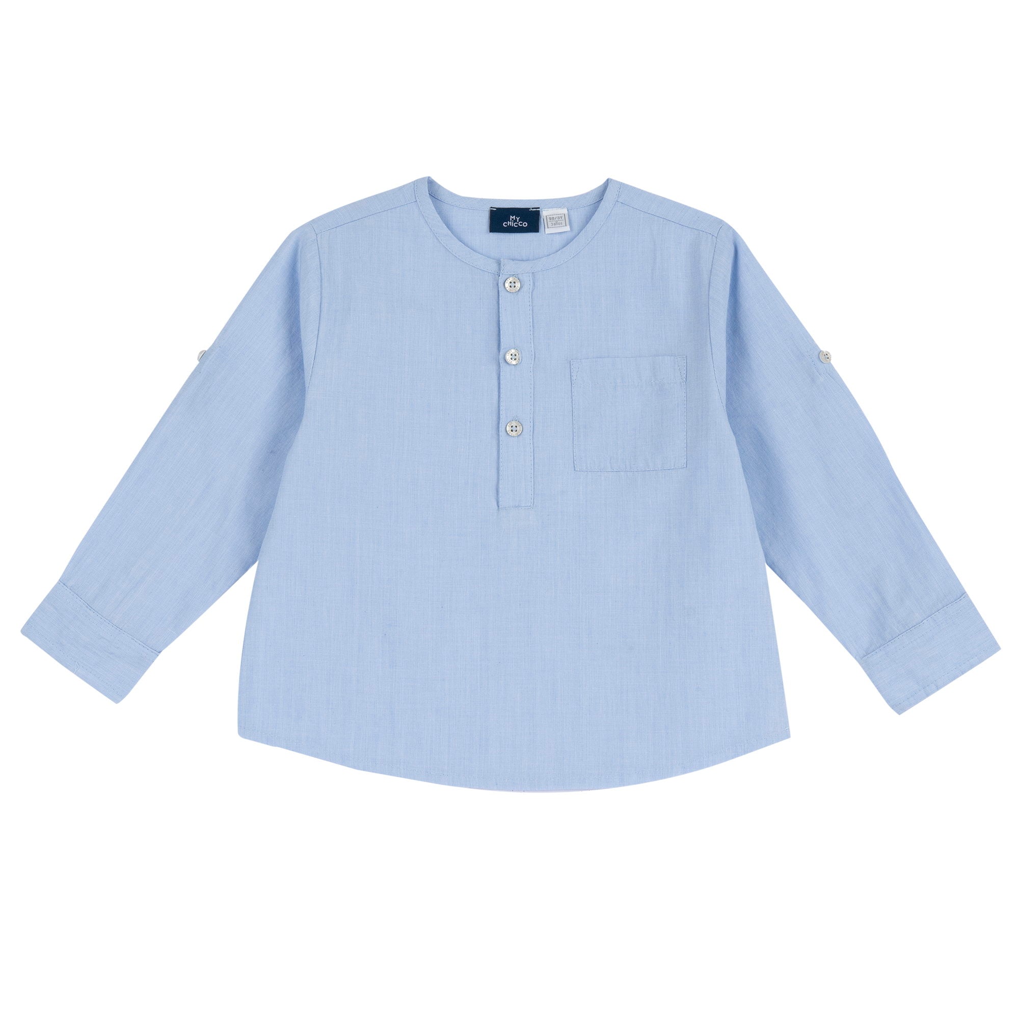 Boys Light Blue Solid Cotton Long Sleeve Henley Shirt with Regular Fit