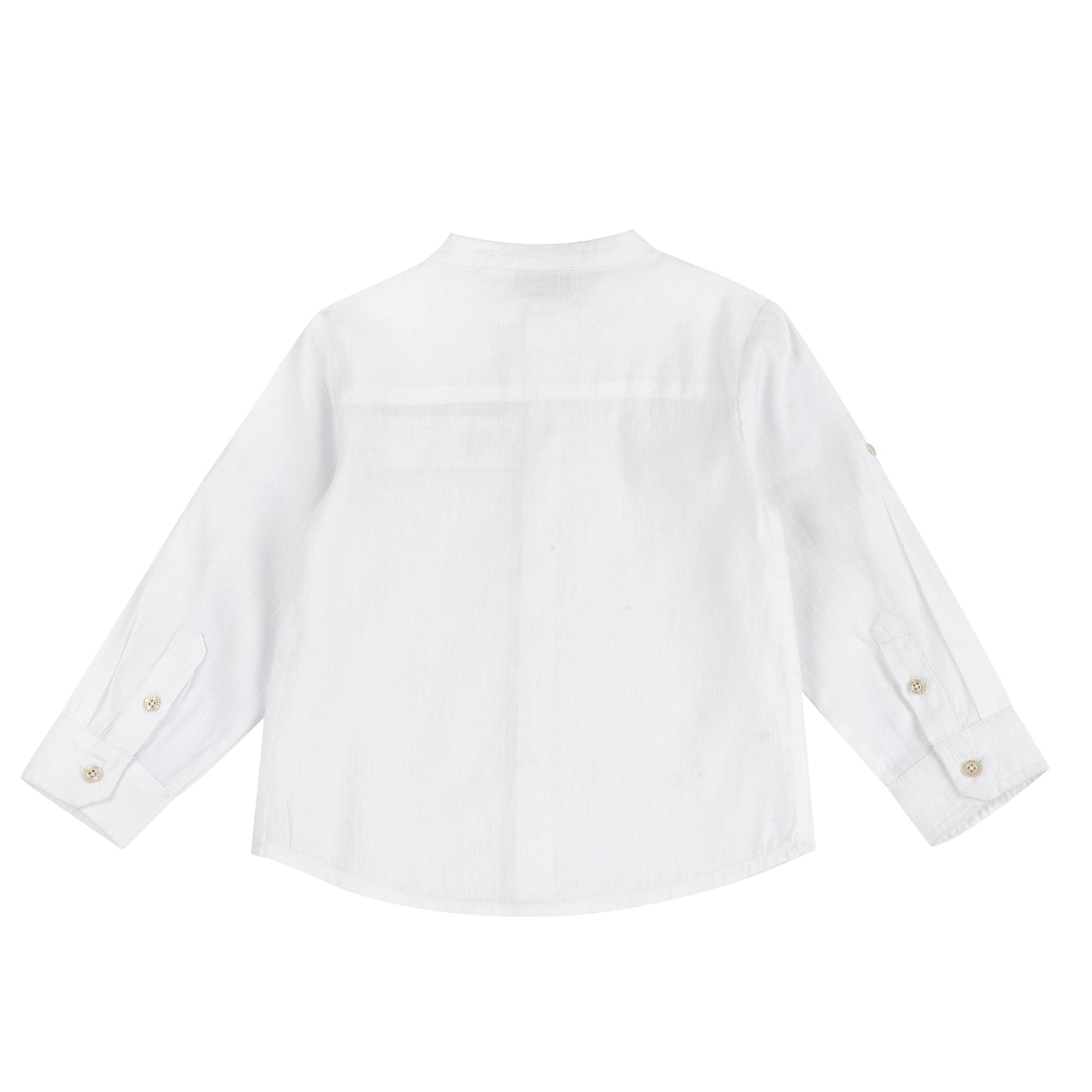 Boys White Solid Linen Cotton Long Sleeve Shirt with Mandarin Collar