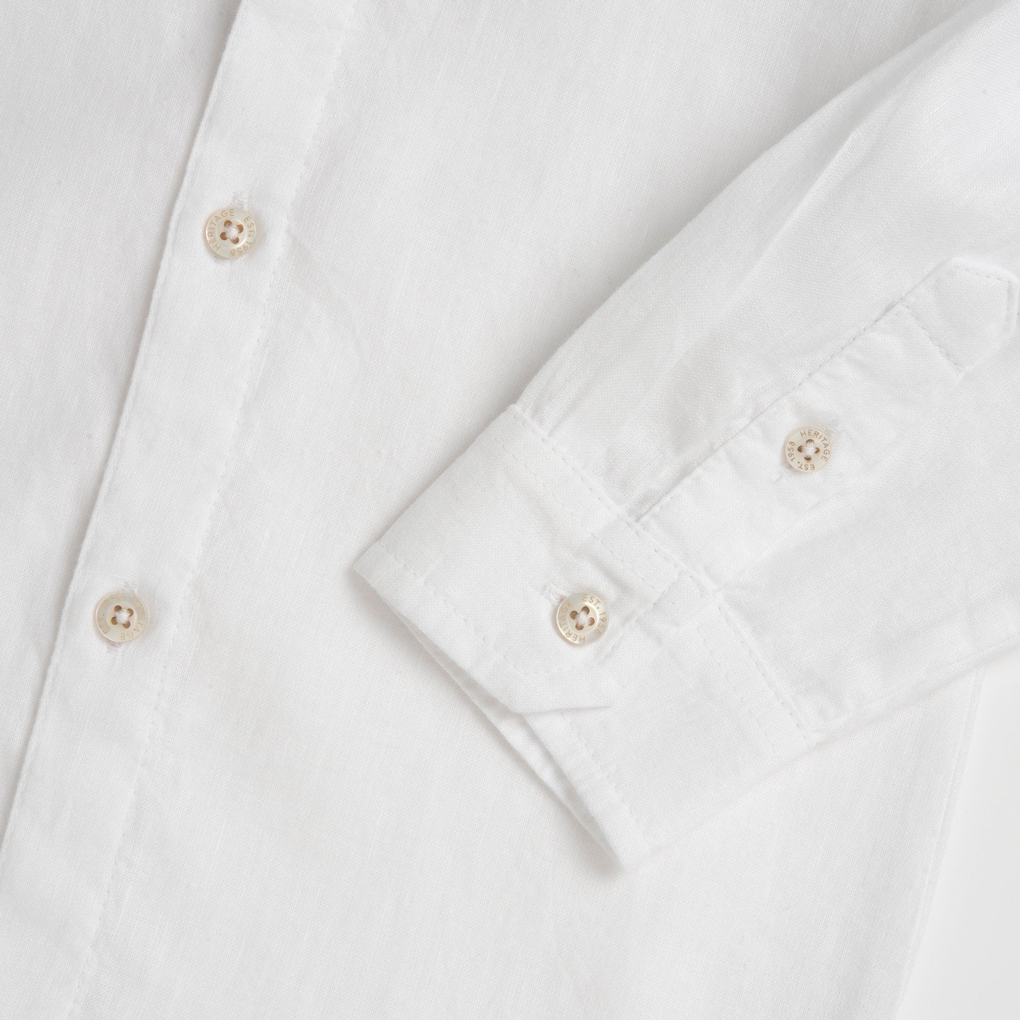 Boys White Solid Linen Cotton Long Sleeve Shirt with Mandarin Collar